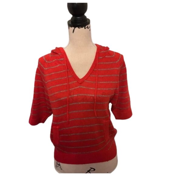 Mossimo Supply Co. Red and Gray Striped Short Sleeve Hoodie Sweater Size Small - Picture 1 of 8